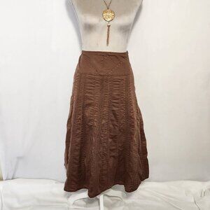 J. Jill Women’s Size 10P Dark Brown A-line Embroidered Lined Cotton MIDI Skirt